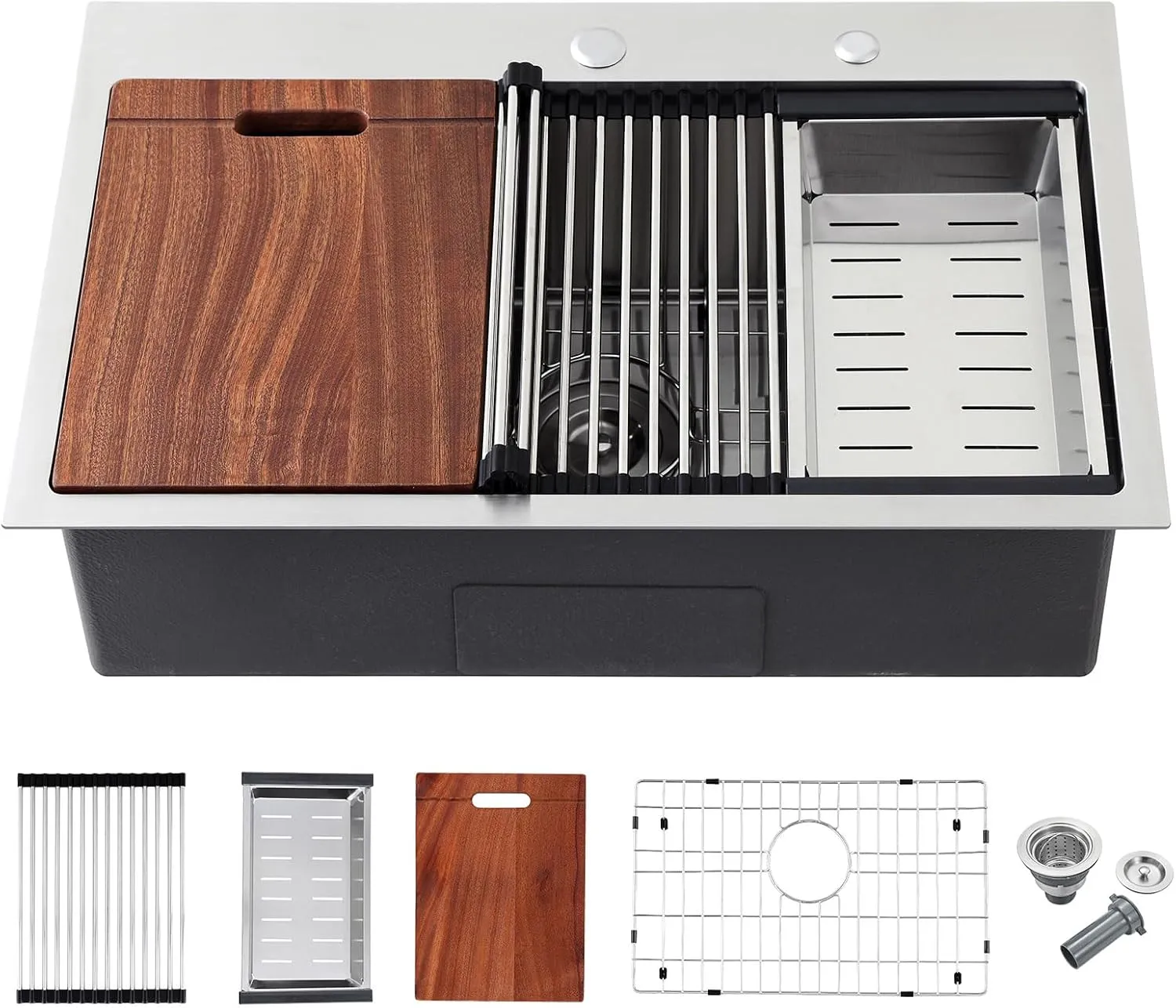 28 Inch Drop in Kitchen Sink with 2 Holes Brushed, 18 Gauge Satinless Steel Kitchen Workstation Sink Drop in, 9 inch Deep Single Bowl Topmount Kitchen Sink with Ledge, D28"xW18"xH9"