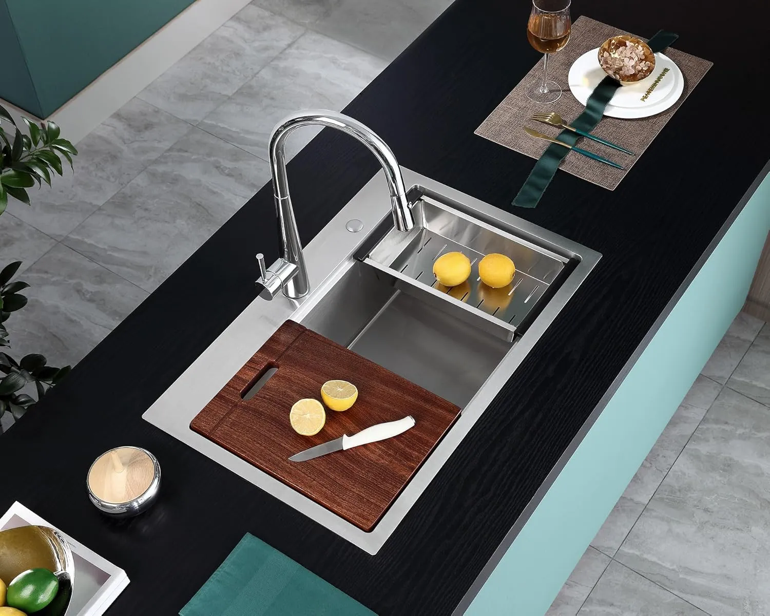 28 Inch Drop in Kitchen Sink with 2 Holes Brushed, 18 Gauge Satinless Steel Kitchen Workstation Sink Drop in, 9 inch Deep Single Bowl Topmount Kitchen Sink with Ledge, D28"xW18"xH9"