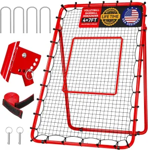 4x7ft Baseball Rebounder Anti-UV 5 Adjustable Angles Fielding Trainer, Volleyball Softball Football Rugby Baseball Bounce Back Net Anti-Skid Easy Storage Pitch Back Rebound Net with 4 Stakes