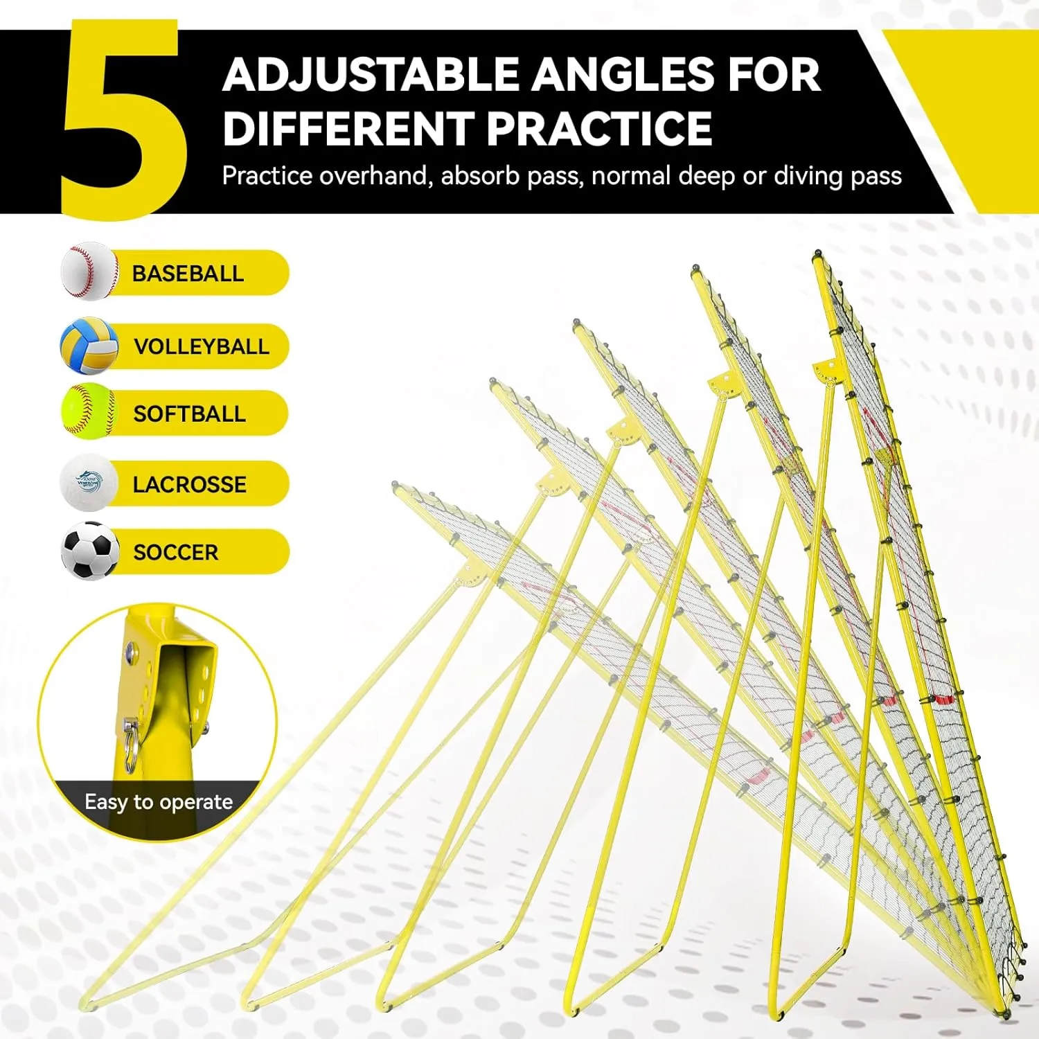 4x7ft Baseball Rebounder Anti-UV 5 Adjustable Angles Fielding Trainer, Volleyball Softball Football Rugby Baseball Bounce Back Net Anti-Skid Easy Storage Pitch Back Rebound Net with 4 Stakes