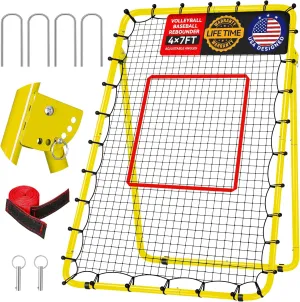 4x7ft Baseball Rebounder Anti-UV 5 Adjustable Angles Fielding Trainer, Volleyball Softball Football Rugby Baseball Bounce Back Net Anti-Skid Easy Storage Pitch Back Rebound Net with 4 Stakes