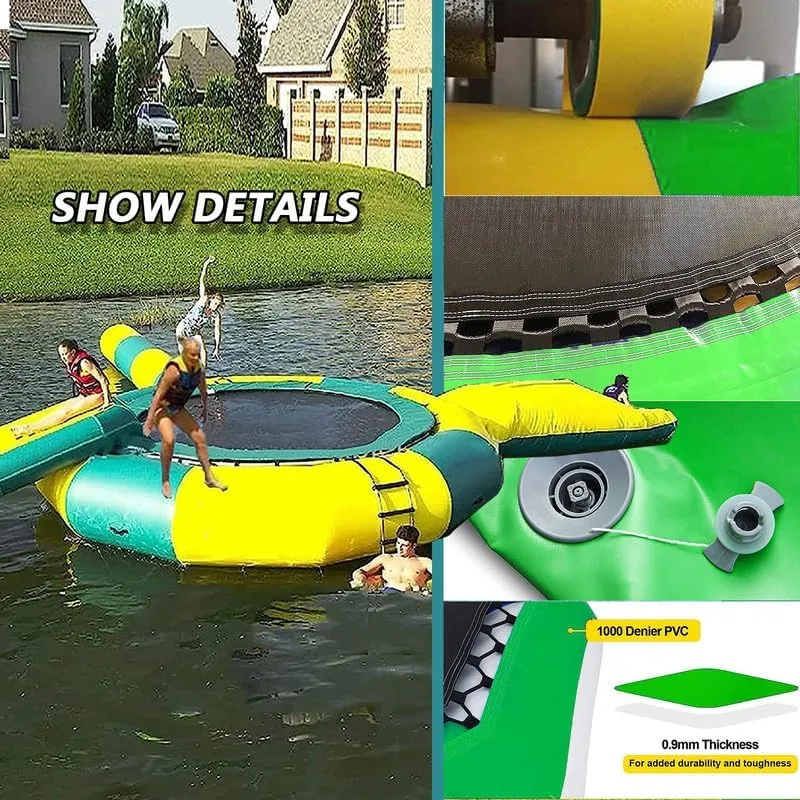 6.5FT 10FT 13FT 16FTInflatable Water Trampoline,Lake Trampoline,with Slide/Tube/Jumping Pillow Bag Bouncing Platform Water Trampoline for Water Park Games