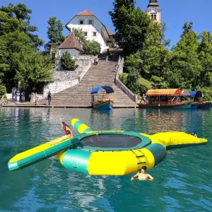 6.5FT 10FT 13FT 16FTInflatable Water Trampoline,Lake Trampoline,with Slide/Tube/Jumping Pillow Bag Bouncing Platform Water Trampoline for Water Park Games