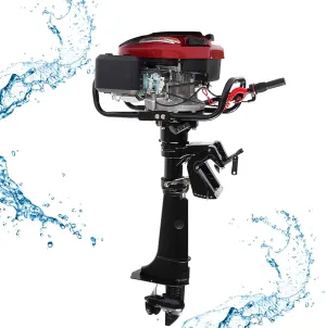 7HP 4 Stroke Outboard Motor 196CC Manual Start Air-cooling Gas Powered Boat Engine with TCI Ignition System for Rubber Boats, Inflatable Boats (Long Shaft)