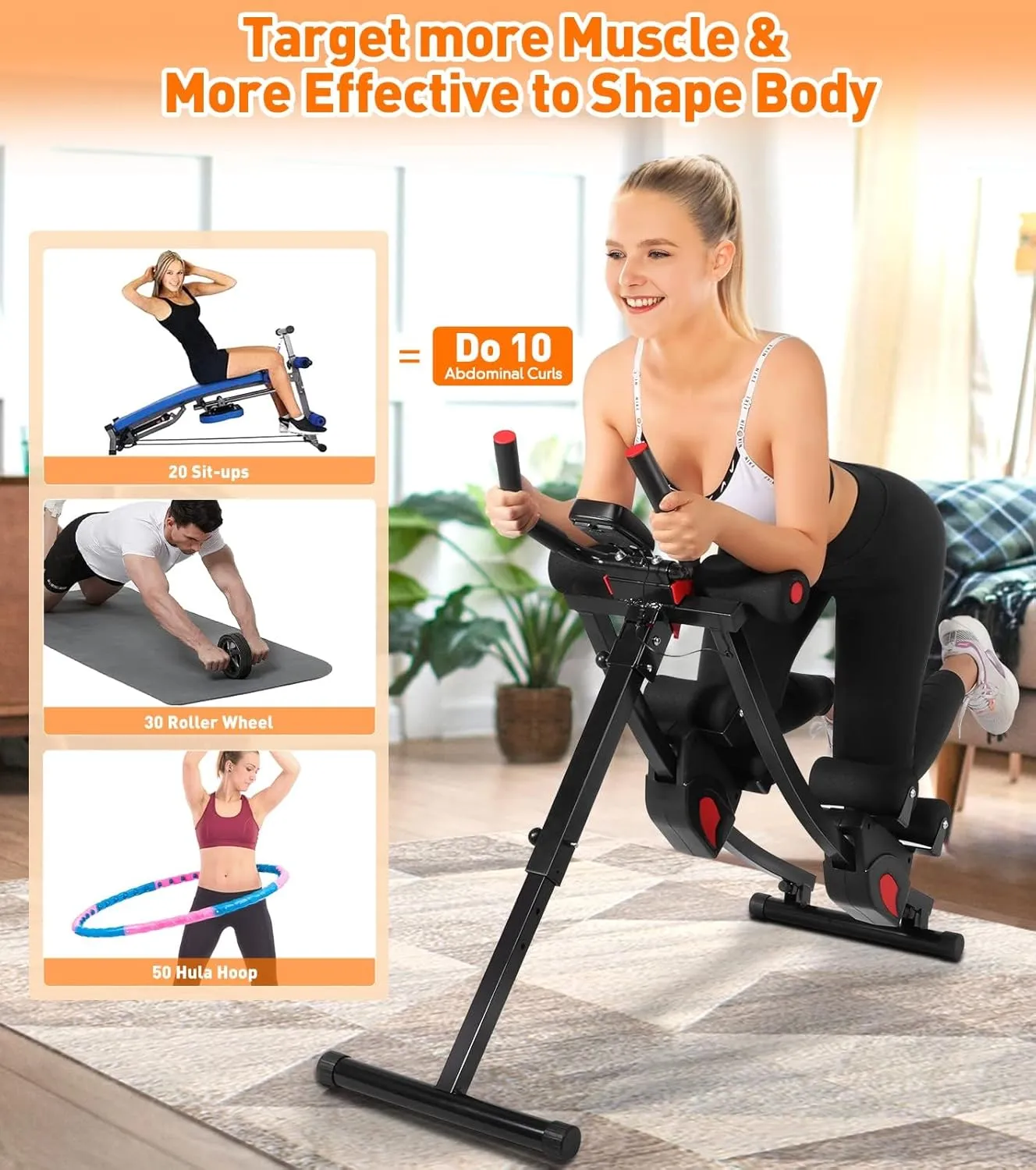 Ab Workout Equipment, Ab Machine for Women Home Gym, Adjustable Core Abdominal Exercise Fitness Equipment for Full Body Shaping, Foldable Waist Trainer Ab Cruncher Strength Training