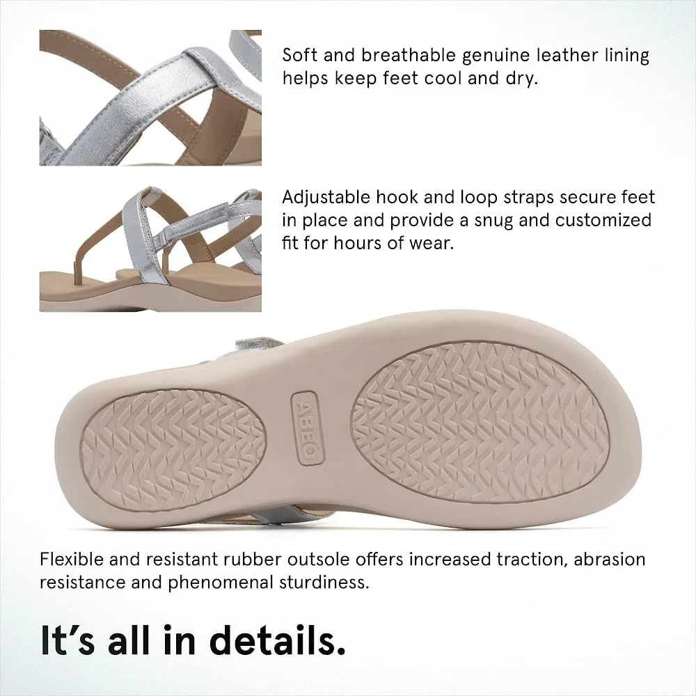 ABEO Women's Oasis T-Strap Arch Support Sandals | Black Flat Sandals with Built-In Orthotic & Metatarsal Pads
