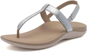 ABEO Women's Oasis T-Strap Arch Support Sandals | Black Flat Sandals with Built-In Orthotic & Metatarsal Pads