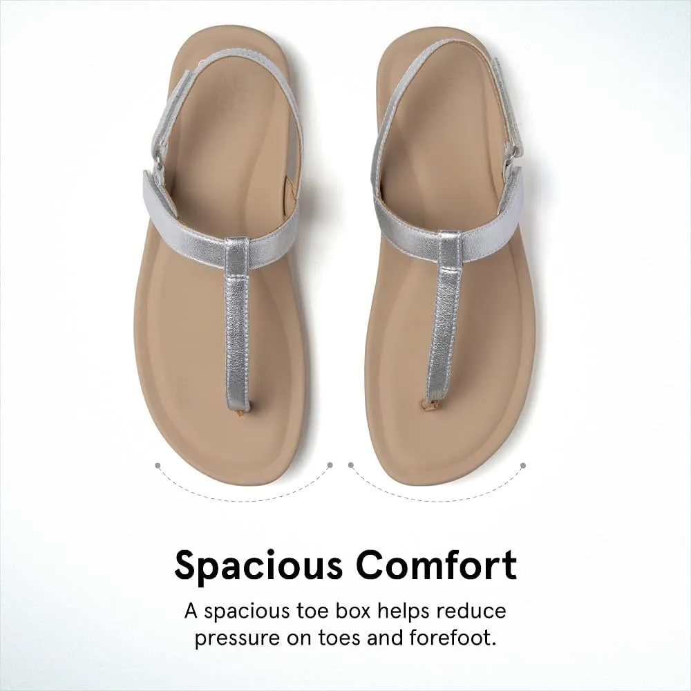 ABEO Women's Oasis T-Strap Arch Support Sandals | Black Flat Sandals with Built-In Orthotic & Metatarsal Pads