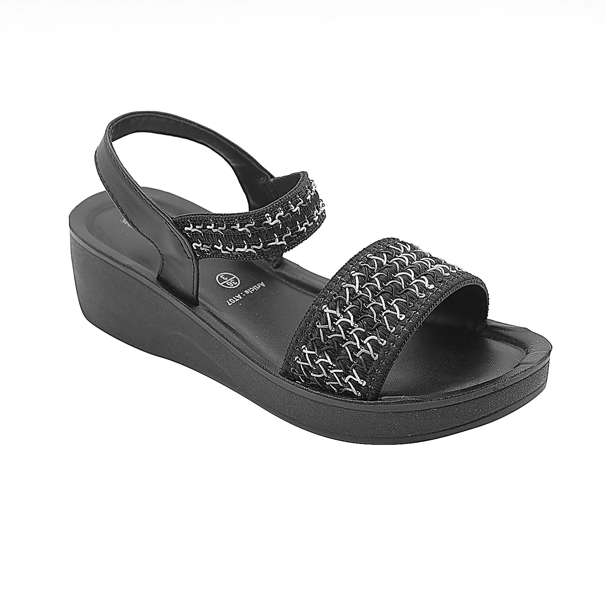 Aerowalk Women Black Slip-on Sandal with Stylish & Sequined Upper (AT07_BLACK)