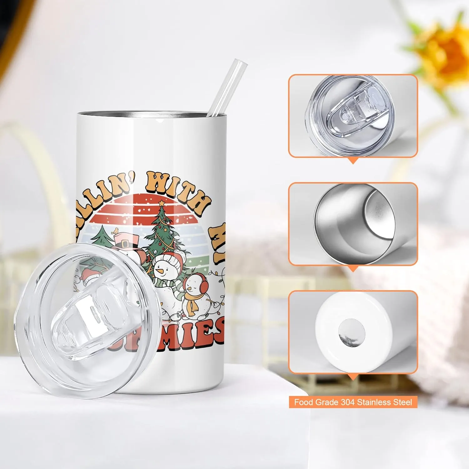 AGH 12 oz Sublimation Tumblers Blanks with Lids and Straws 4 Pack Stainless Steel Straight Skinny Tumblers for Kids Double Wall Vacuum Insulated Tumbler BPA-Free Great DIY Gift for Children