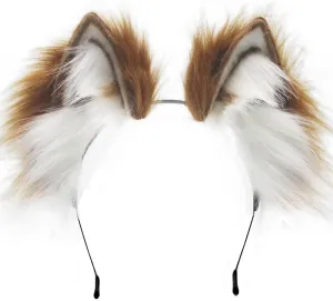 Agymo Handmade Brown fox Headbands, wolf ears, Animal Ears for Cosplay, Halloween & Christmas Gifts