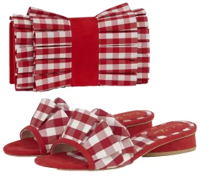 Alena Red Check Slider & Matching Nassau Bag by Ruby Shoo