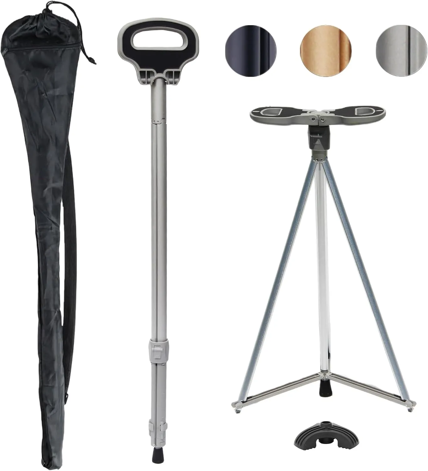 ALEVMOOM Walking Cane with Seat Folding Lightweight, 2-in-1 Cane Stool for Adults, Aluminum Walking Stick with Seat, Capacity 330lb Portable Stool for Senior, with Carry Bag