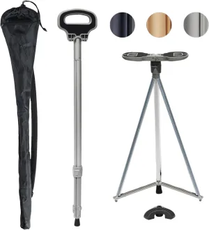 ALEVMOOM Walking Cane with Seat Folding Lightweight, 2-in-1 Cane Stool for Adults, Aluminum Walking Stick with Seat, Capacity 330lb Portable Stool for Senior, with Carry Bag
