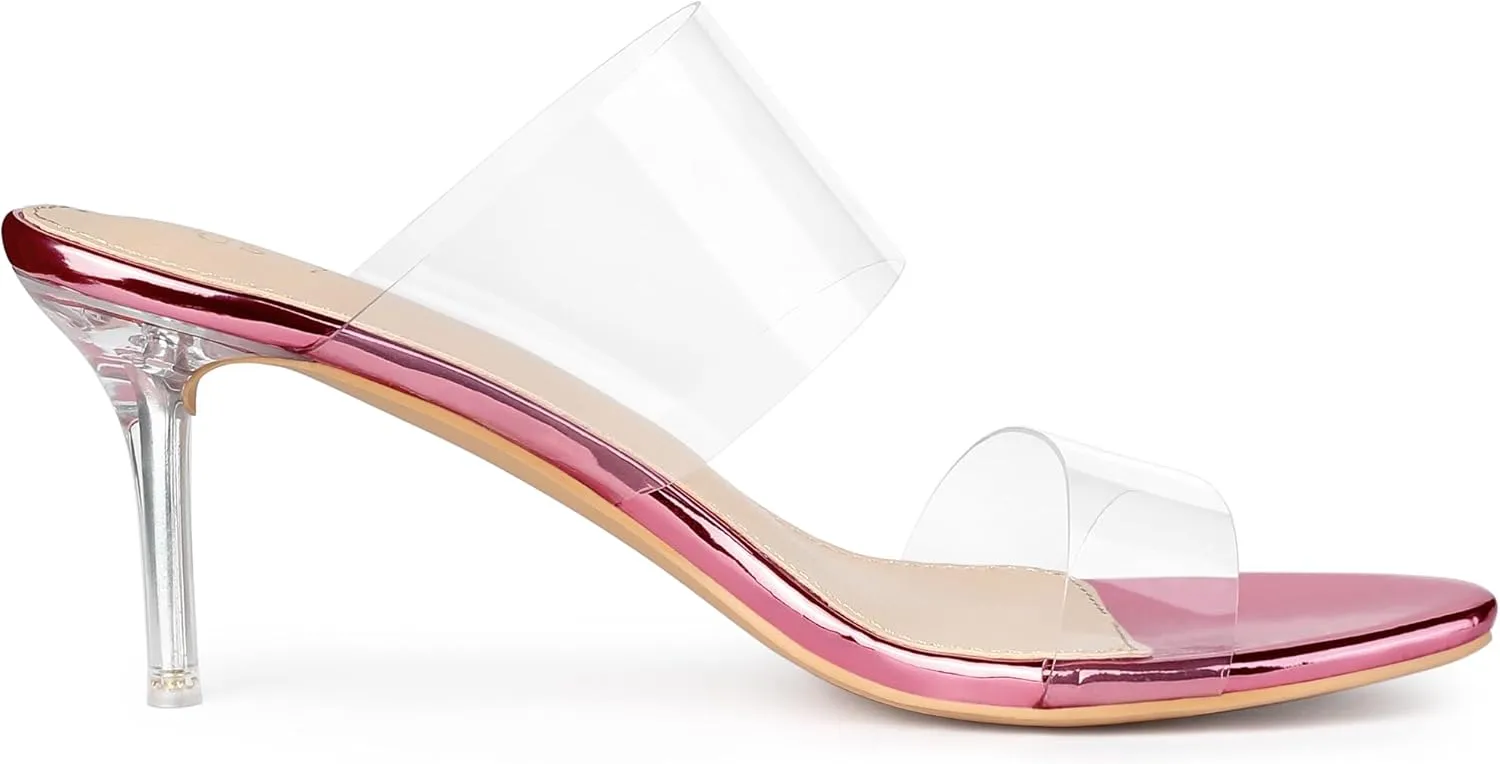 Allegra K Women's Clear Slide Stiletto Heel Clear Sandals