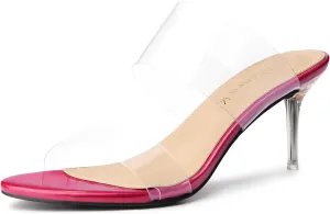 Allegra K Women's Clear Slide Stiletto Heel Clear Sandals