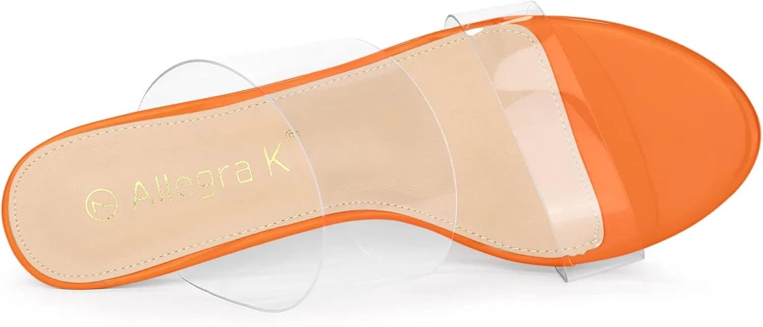 Allegra K Women's Clear Slide Stiletto Heel Clear Sandals