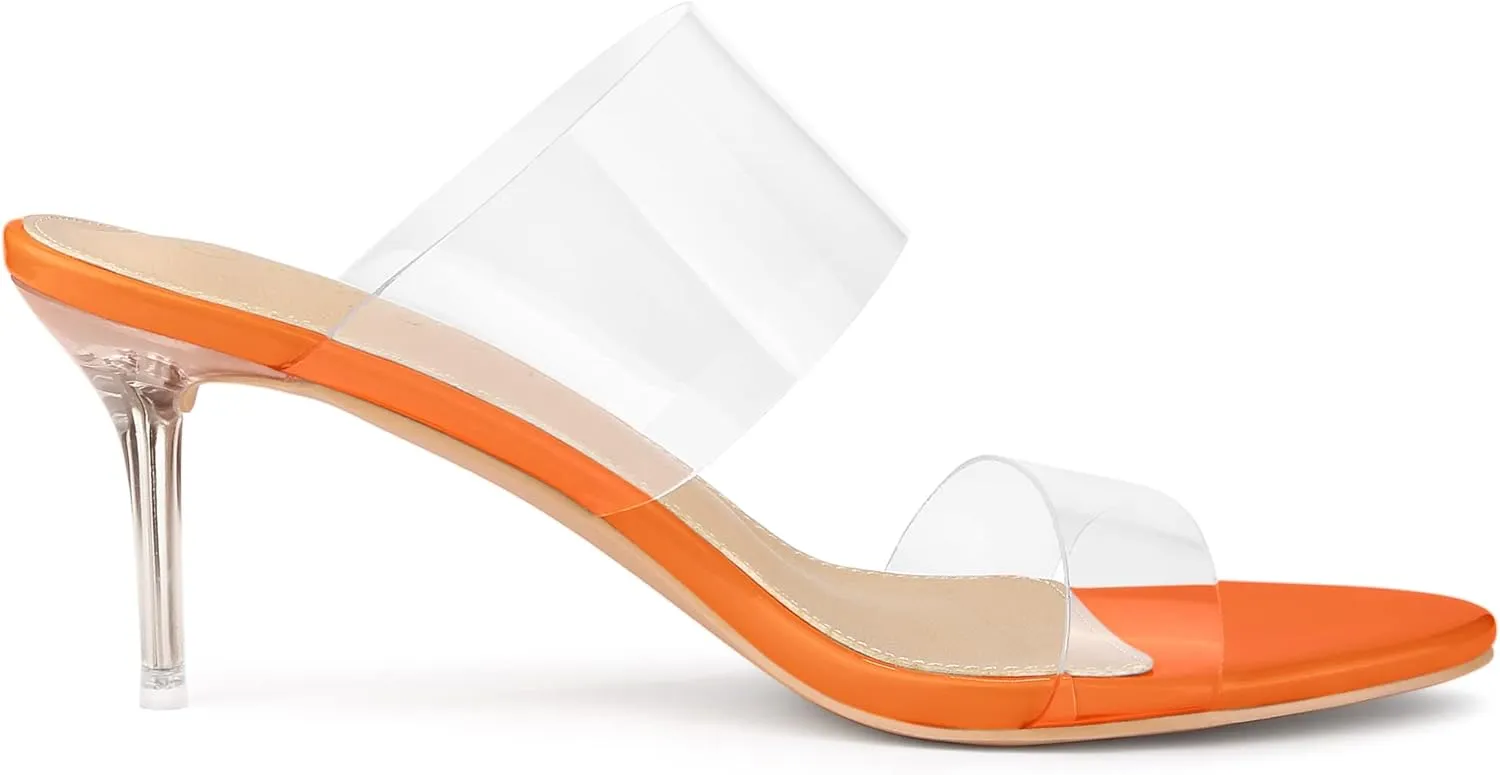 Allegra K Women's Clear Slide Stiletto Heel Clear Sandals