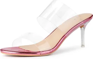 Allegra K Women's Clear Slide Stiletto Heel Clear Sandals