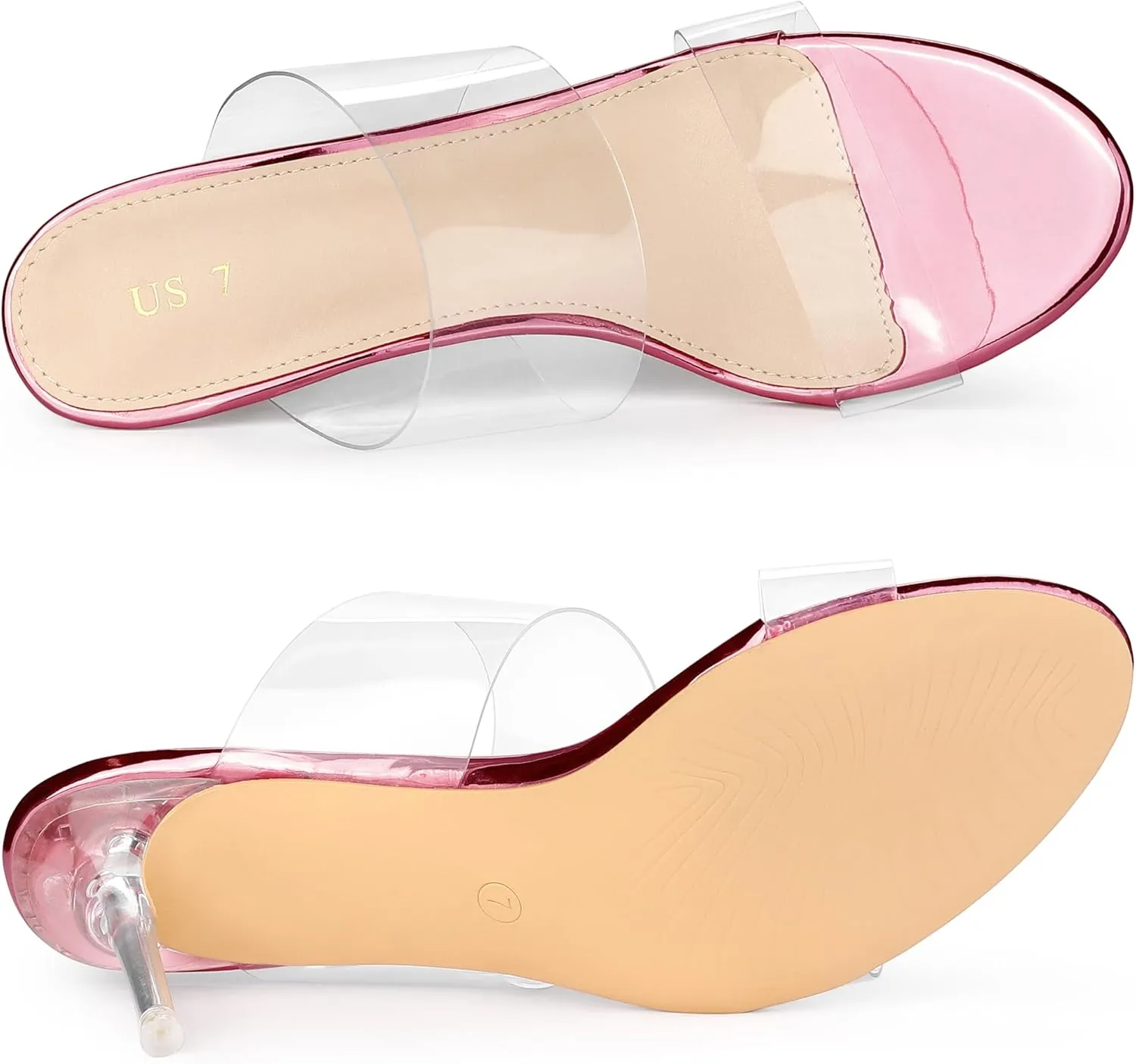 Allegra K Women's Clear Slide Stiletto Heel Clear Sandals