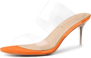 Allegra K Women's Clear Slide Stiletto Heel Clear Sandals