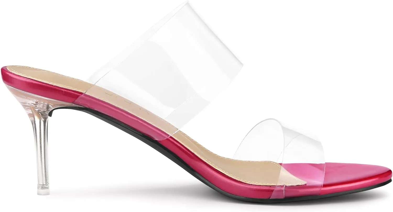 Allegra K Women's Clear Slide Stiletto Heel Clear Sandals