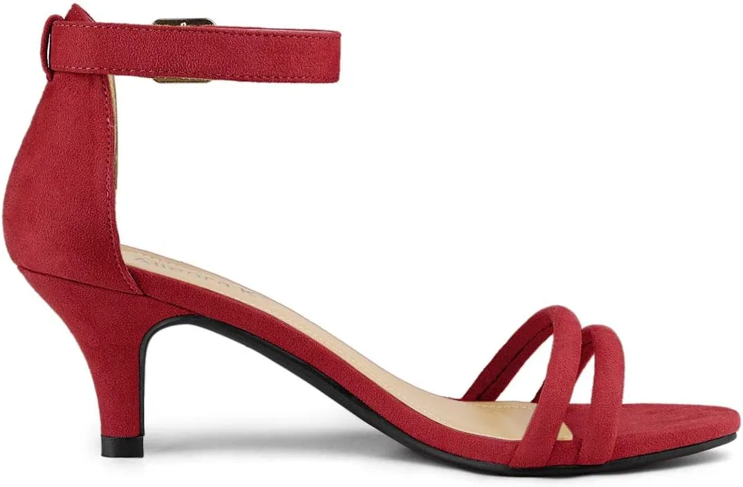 Allegra K Women's Kitten Heel Ankle Strap Sandals Shoes