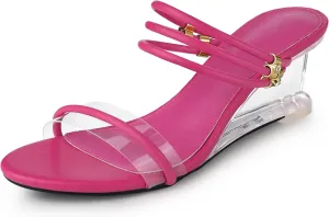 Allegra K Women's Low Wedges Clear Heel Sandals