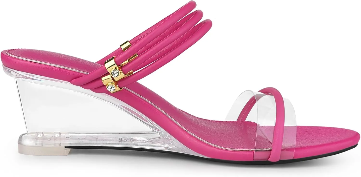Allegra K Women's Low Wedges Clear Heel Sandals