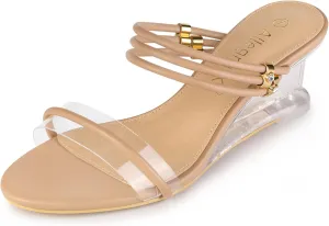 Allegra K Women's Low Wedges Clear Heel Sandals