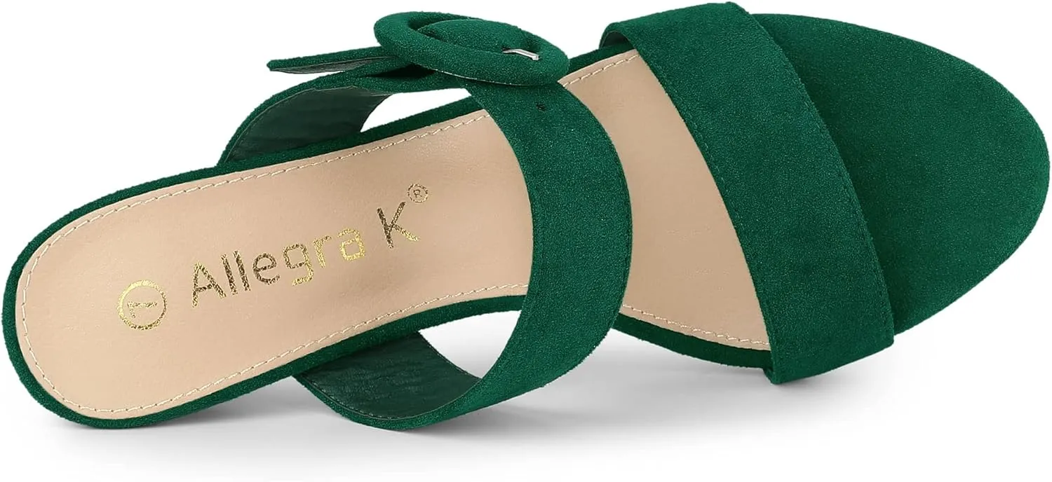 Allegra K Women's Opened Toe Buckle Stiletto Heels Slide Sandals