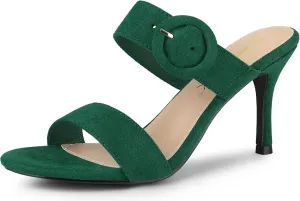 Allegra K Women's Opened Toe Buckle Stiletto Heels Slide Sandals