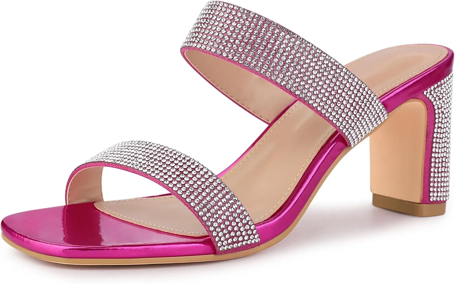 Allegra K Women's Rhinestone Chunky Heel Slide Heel Sandals