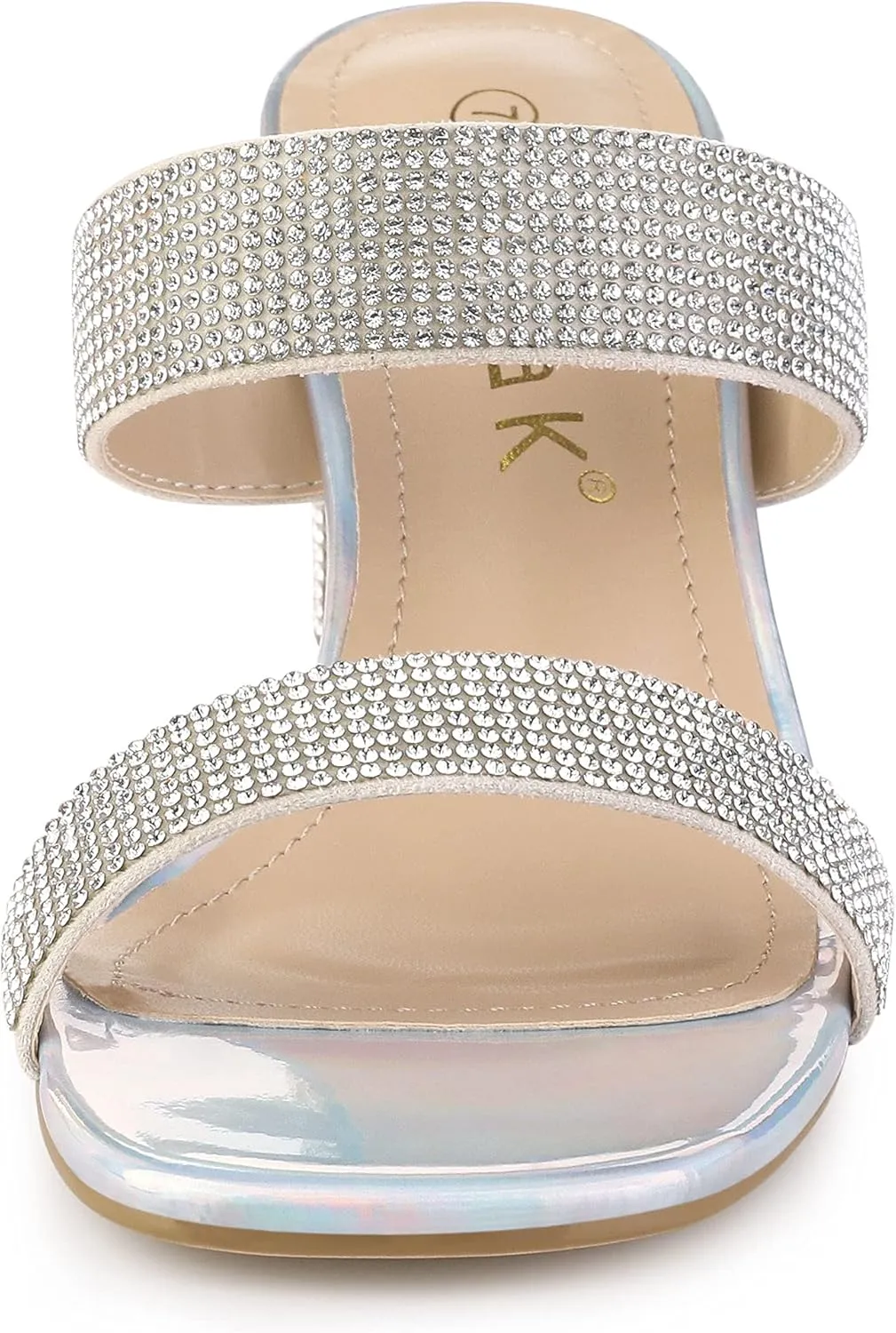 Allegra K Women's Rhinestone Chunky Heel Slide Heel Sandals