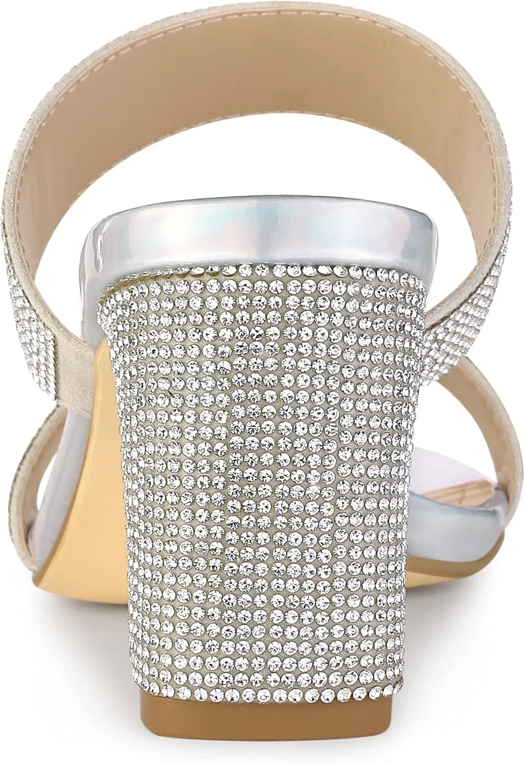 Allegra K Women's Rhinestone Chunky Heel Slide Heel Sandals