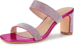 Allegra K Women's Rhinestone Chunky Heel Slide Heel Sandals