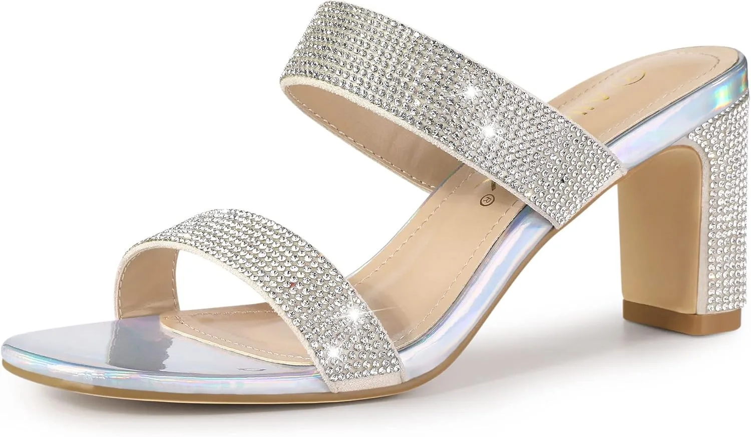 Allegra K Women's Rhinestone Chunky Heel Slide Heel Sandals