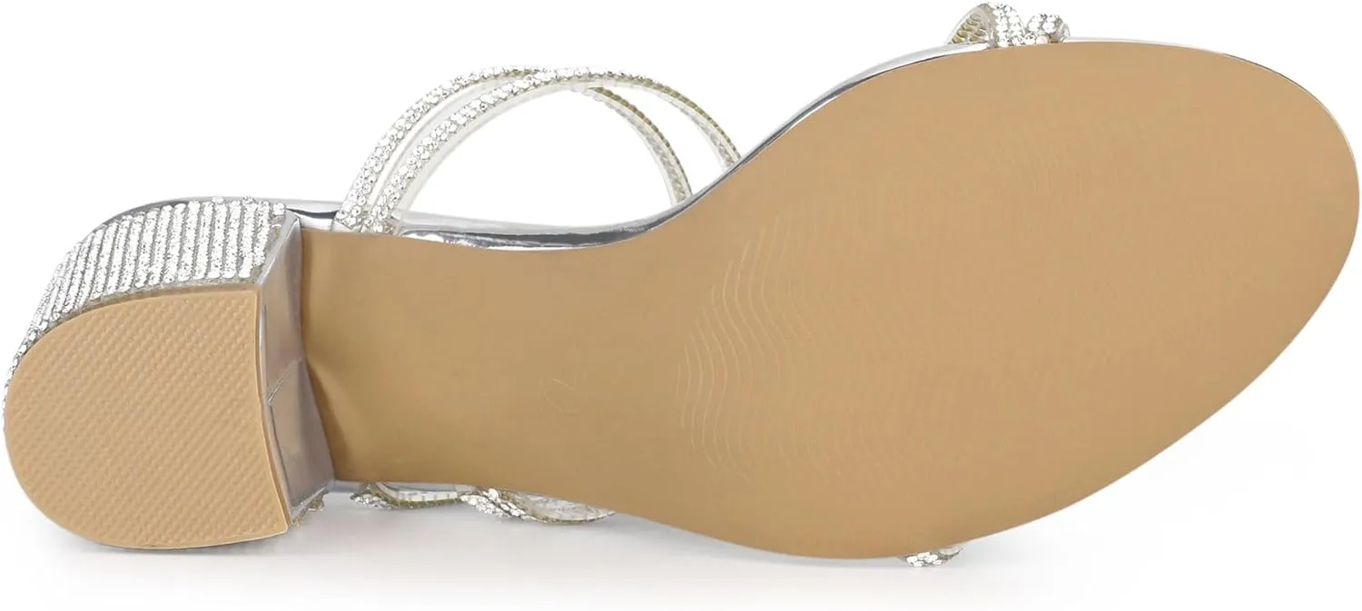 Allegra K Women's Strappy Rhinestone Block Heel Slide Sandals