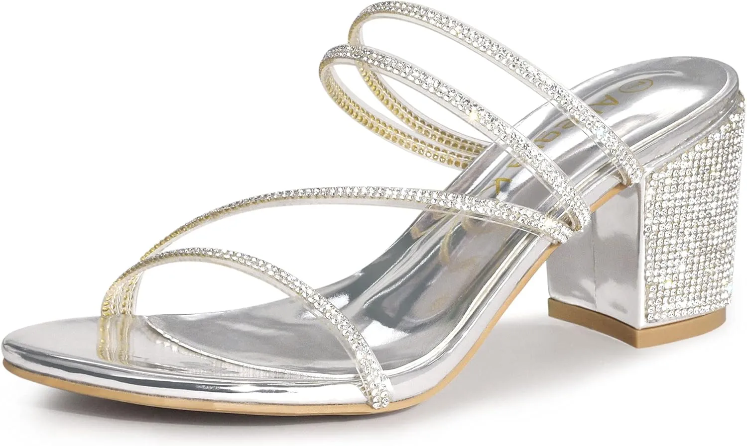 Allegra K Women's Strappy Rhinestone Block Heel Slide Sandals