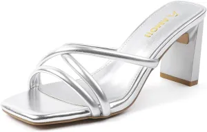 Amoji Women 3 Inch Slip On Heels Lady Heeled Sandal 332
