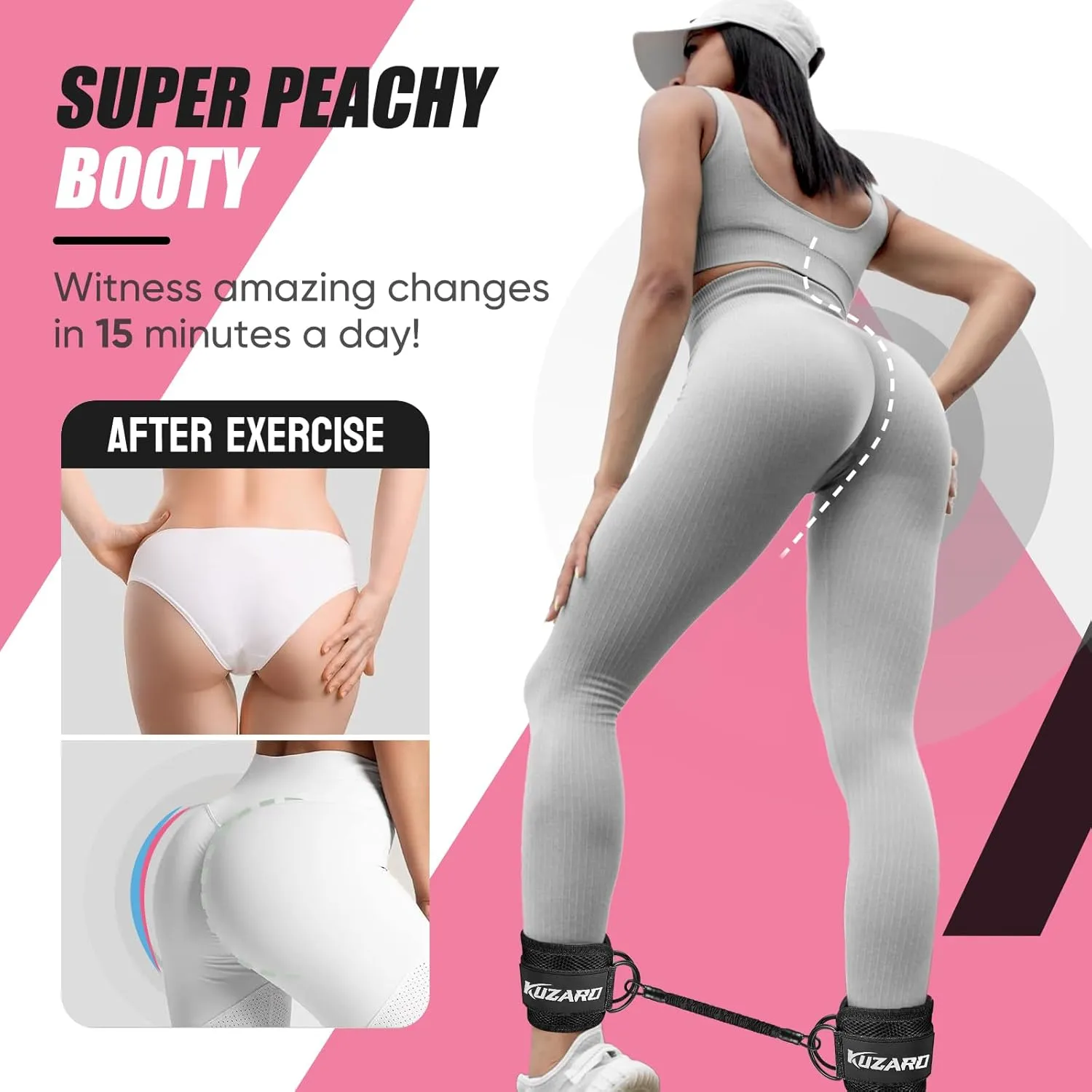 Ankle Resistance Bands with Cuffs, Ankle Weights Bands for Working Out, Women Leg and Glutes Workout Equipment, Exercise Bands for Kickbacks, Butt and Booty Trainer, Home Gym Fitness Equipment