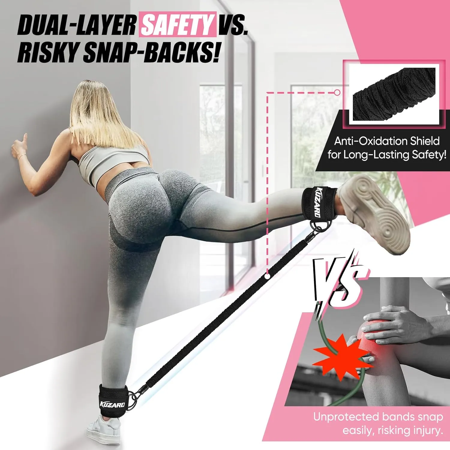 Ankle Resistance Bands with Cuffs, Ankle Weights Bands for Working Out, Women Leg and Glutes Workout Equipment, Exercise Bands for Kickbacks, Butt and Booty Trainer, Home Gym Fitness Equipment