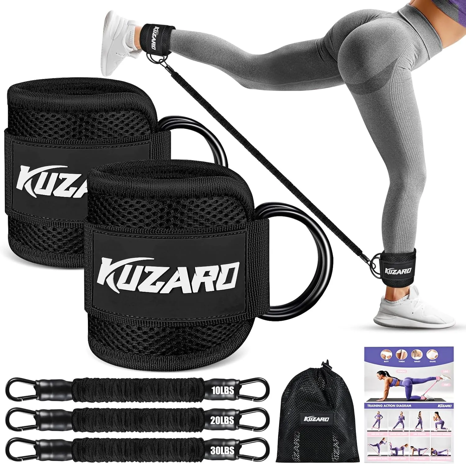 Ankle Resistance Bands with Cuffs, Ankle Weights Bands for Working Out, Women Leg and Glutes Workout Equipment, Exercise Bands for Kickbacks, Butt and Booty Trainer, Home Gym Fitness Equipment