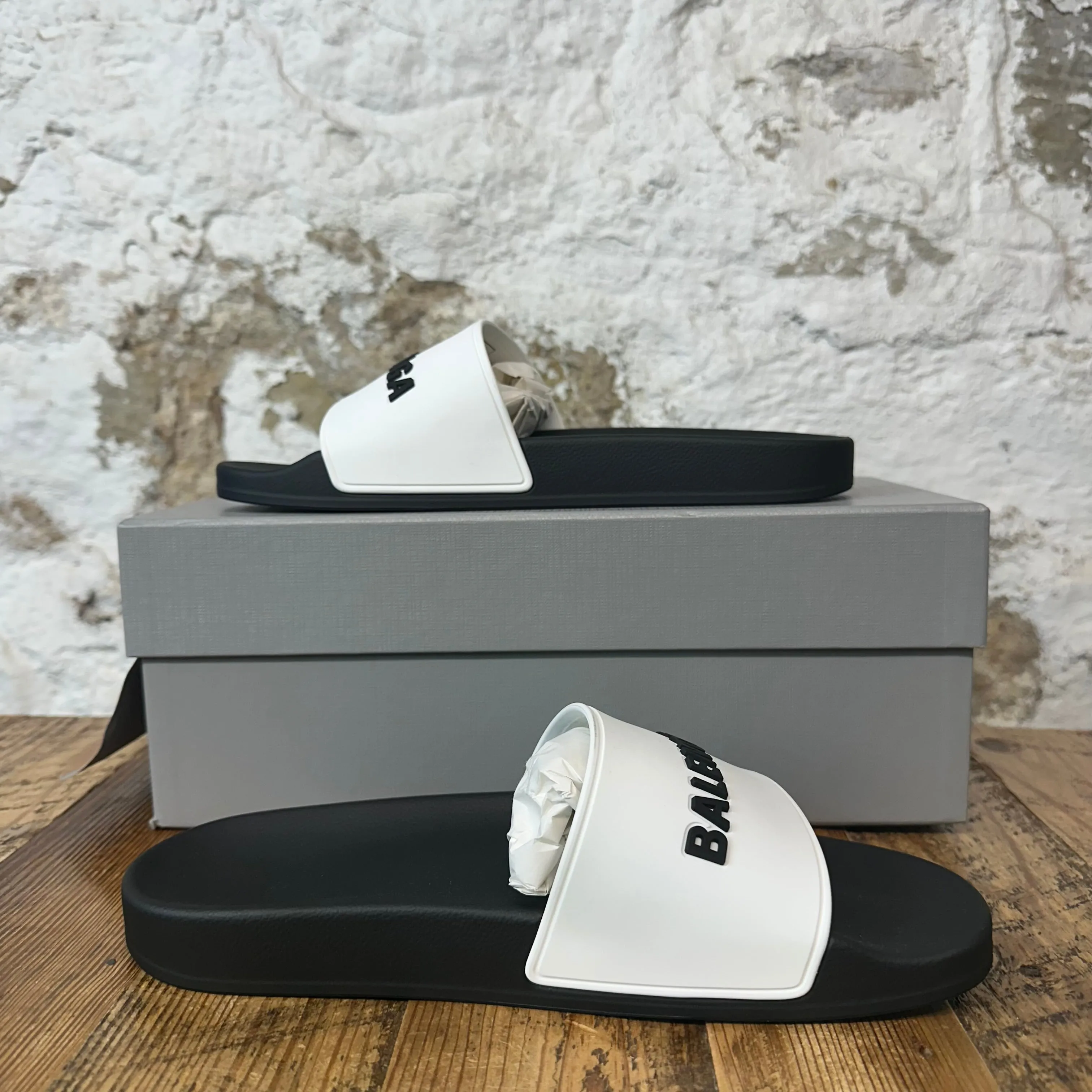 Balenciaga White Black Rubber Slide