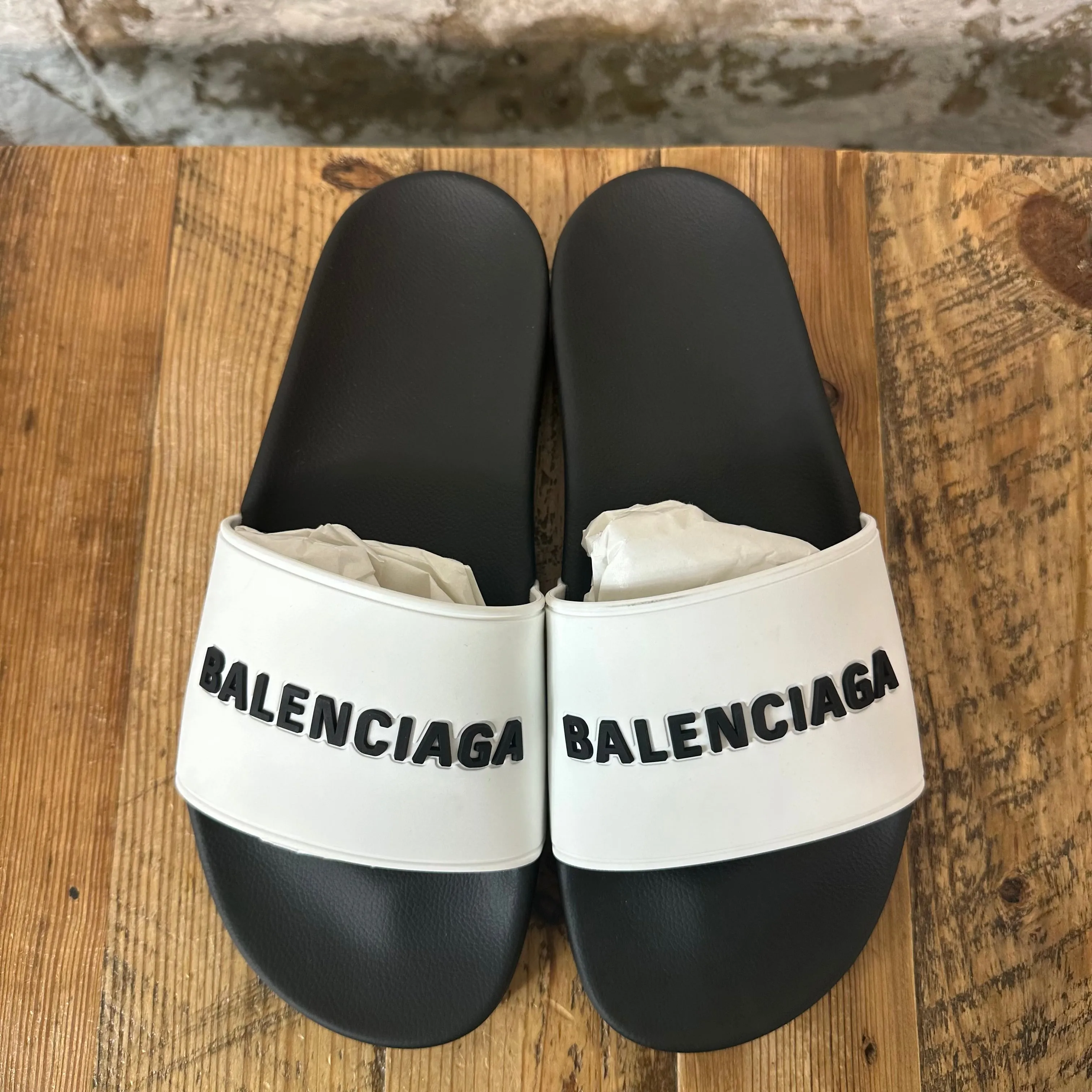Balenciaga White Black Rubber Slide