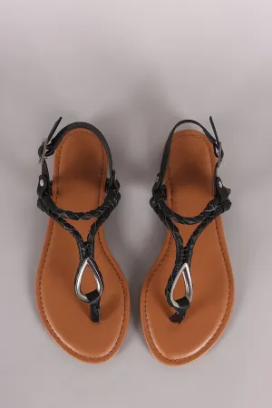 Bamboo T-Strap Sandal Braided Leather Top value Clearance Vegan