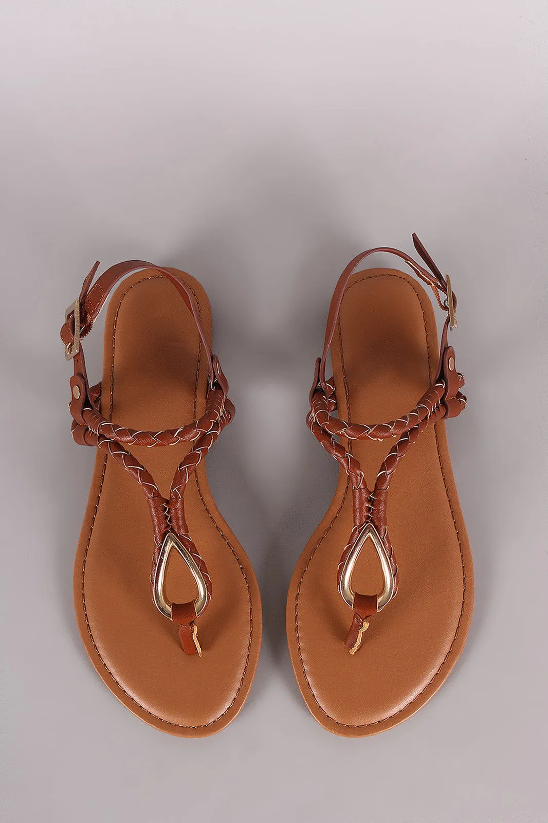 Bamboo T-Strap Sandal Braided Leather Top value Clearance Vegan