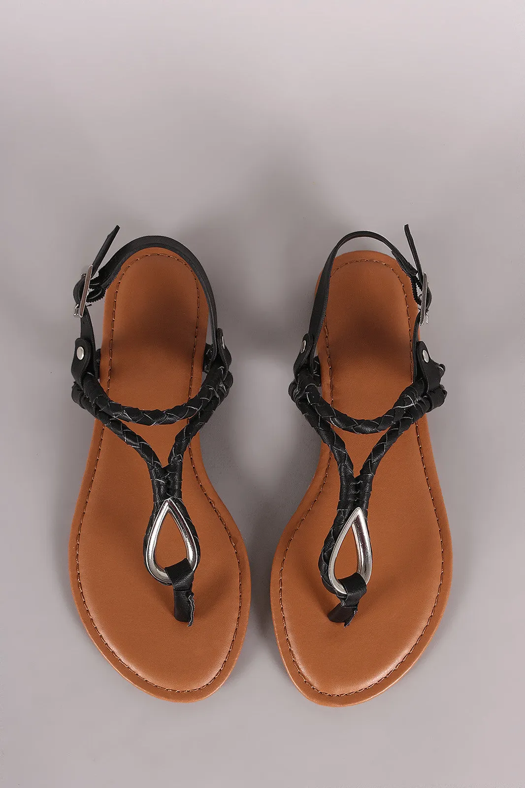 Bamboo T-Strap Sandal Braided Leather Top value Clearance Vegan