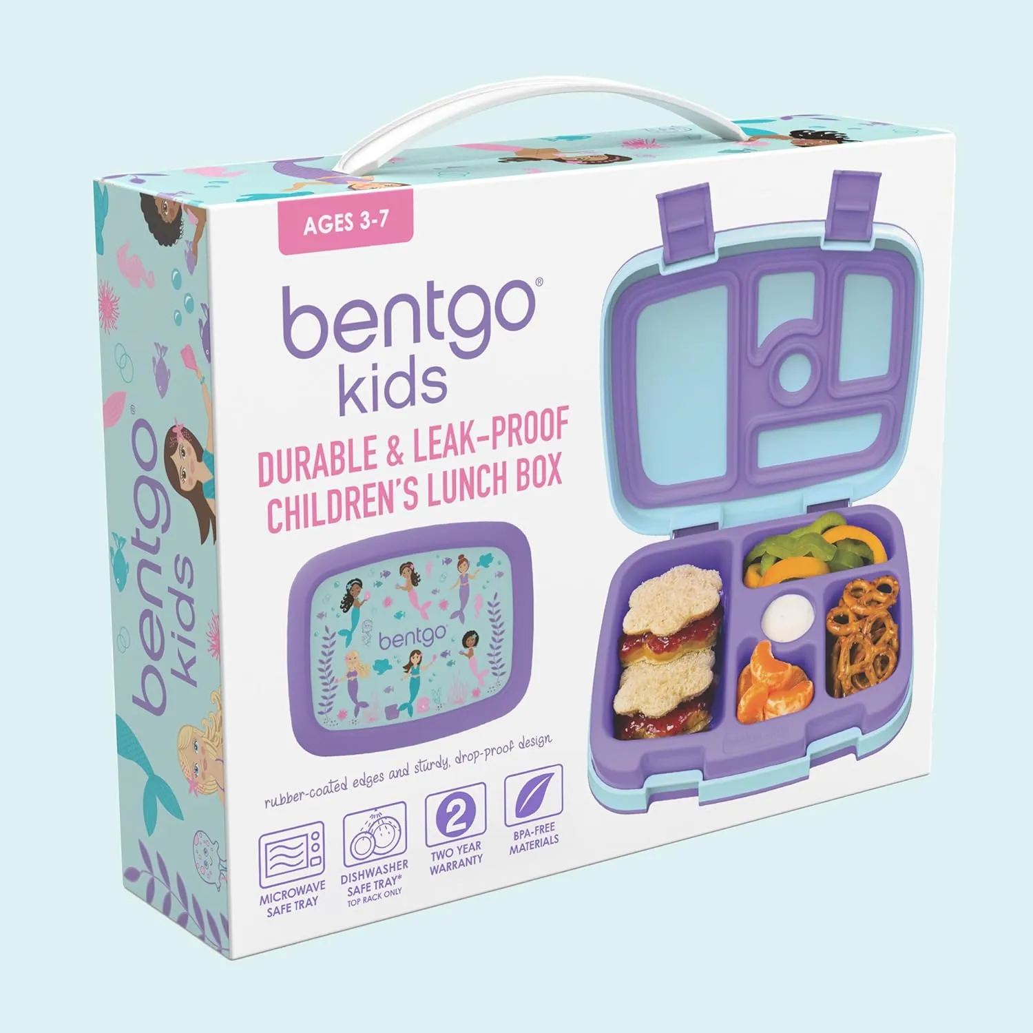 Bentgo Kids Prints Leak-Proof, 5-Compartment Bento-Style Kids Lunch Box - Ideal Portion Sizes for Ages 3-7, Durable, Drop-Proof, Dishwasher Safe, & Made with BPA-Free Materials (Mermaids in the Sea)