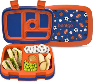 Bentgo Kids Prints Leak-Proof, 5-Compartment Bento-Style Kids Lunch Box - Ideal Portion Sizes for Ages 3-7, Durable, Drop-Proof, Dishwasher Safe, & Made with BPA-Free Materials (Sports)